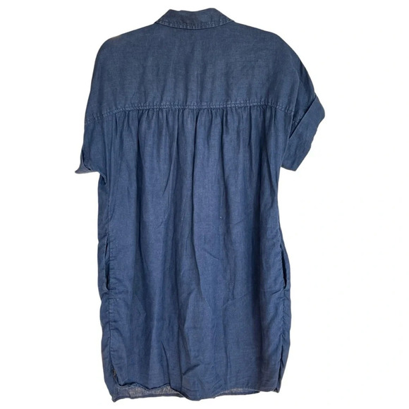 J. Crew Baird McNutt Relaxed Linen Shirt Dress Navy Blue Petite Large Beach - Picture 5 of 7